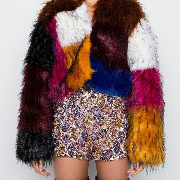 PUTTING THE PIECES TOGETHER  FAUX FUR PATCH JACKET MIXOLOGIS ( BRAND NEW !!! ) - Picture 7 of 9